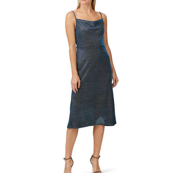 VEDA Mystery Lurex Dress Cowl Neck Sleeveless Blue Women's Size S - Picture 1 of 9